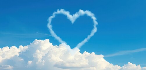 A perfect heart-shaped cumulus cloud floats serenely against a vibrant blue sky, love, sky background, beautiful