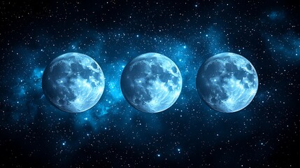 Fototapeta premium Triple Celestial Bodies in Cosmic Space