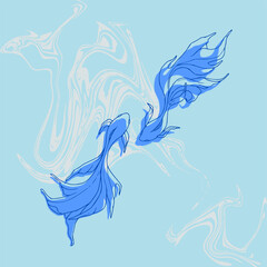 Koi fish with water and cherry flower Artwork vector white background