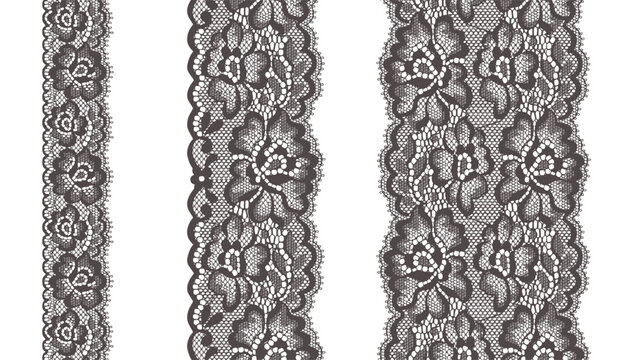 Three sizes of lace border with an alternating pattern of large and small flowers