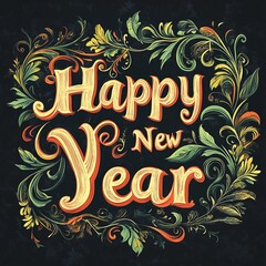 festive banner that says "Happy New Year" in a decorative font.