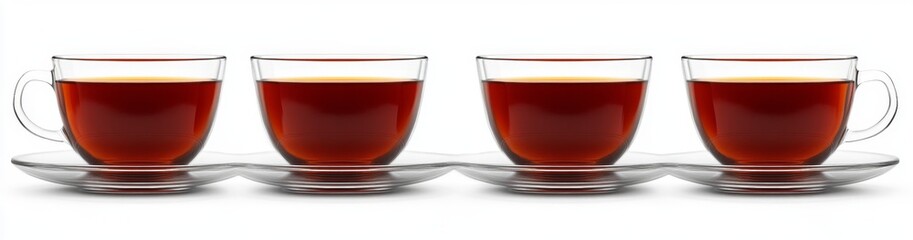 Four Clear Teacups Filled with Dark Brown Liquid