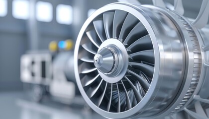 A close up view of a jet engine turbine detail