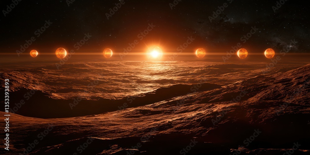 Aufkleber a deep-space exploration scene showcasing a planetary system with multiple suns