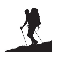 Hiking man Silhouettes. hiker with rucksacks silhouette.