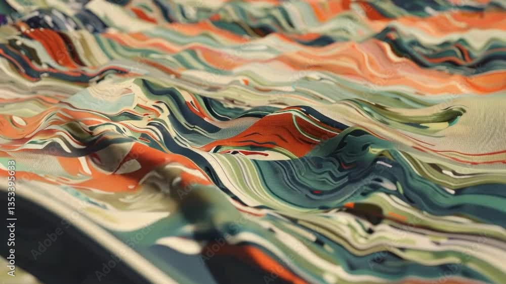 Poster colorful abstract waves of fabric create mesmerizing pattern with vibrant hues, flowing design, and 