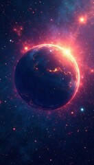 Obraz premium Dramatic illustration of a planet shattering into pieces amidst colorful nebulae and bright stars, cataclysm, astronomy, universe