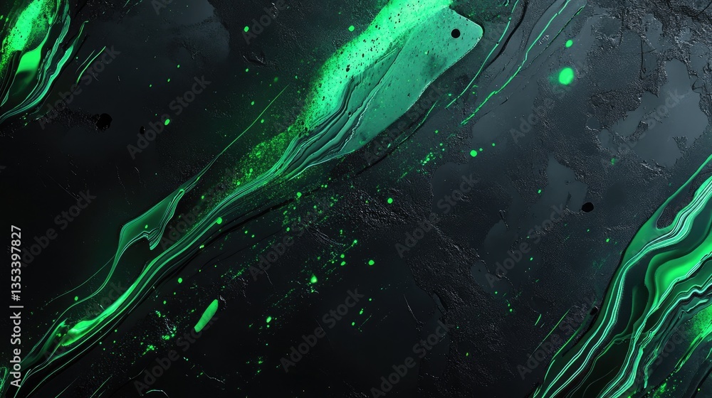 Poster abstract green and black fluid art background with swirling patterns and textures, ideal for digital