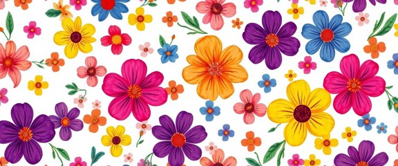 Fototapeta premium Elegant ditsy floral print with small abstract colorful flowers on a white background Seamless pattern ideal for fashion and textile design, delicate, subtle