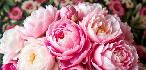 A vintage bouquet of pink and white peonies, baroque style floral background, summer, wedding