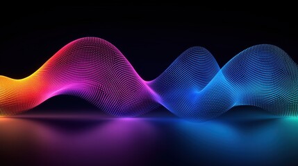 Colorful Abstract 3D Waveform with Glowing Dots on Dark Background Representing Sound or Data Flow
