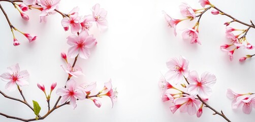 Fototapeta premium Delicate pink blossom frame, isolated on white , summer, pink flowers