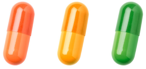 pill in orange, yellow, green isolated on white background