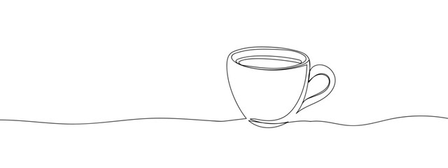 Single line, continuous, coffee cup line art vector illustration with transparent background editable stroke.