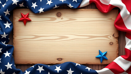 Rustic Memorial Day Frame with Natural Wood Textures & Patriotic Elements for Text Space