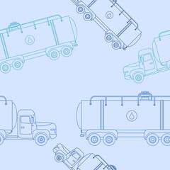 Editable Outline Style Side View Water Trucks Vector Illustration as Seamless Pattern for Creating Background of Water Day or Environmental and Transportation Related Design