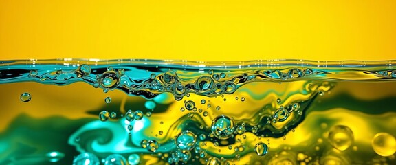 Immiscible liquids, separate layers of oil and water, educational, visual