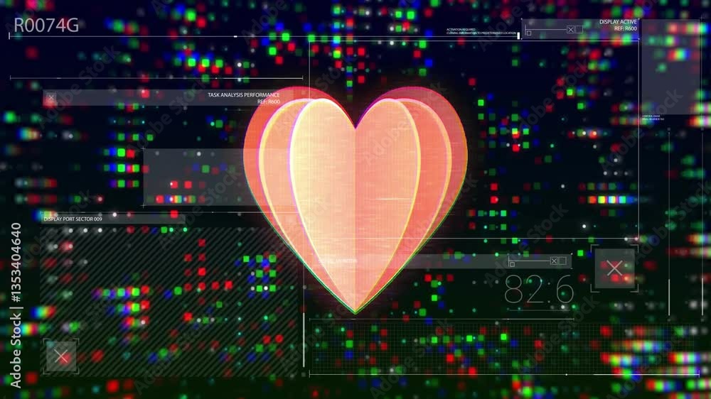 Aufkleber glowing heart animation over digital data and colorful pixelated background