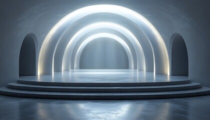 Fototapeta premium An abstract and futuristic architectural space with arches and illumination