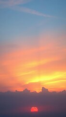 Naklejka premium Soft blue twilight sky merging with warm sunset hues, peaceful heavenly glow, beautiful, light, clouds