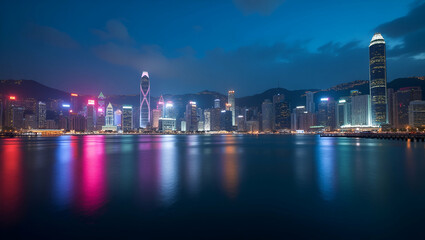 Fototapeta premium Stunning Time Lapse of Hong Kong's Victoria Harbour: Vibrant Urban Skyline & Harbor Activity