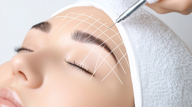 A professional beauty treatment focusing on eyebrow enhancement and shaping.