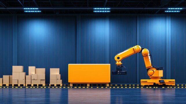 High-tech warehouse with automated robotic arms organizing inventory in an efficient e-commerce fulfillment system.