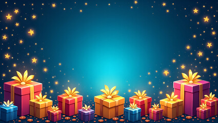 Vibrant Epiphany border with colorful gifts and stars leaving space for inspirational quotes concept as Bright Epiphany frame featuring colorful gifts and stars for inspirational text in  Photo Stock 