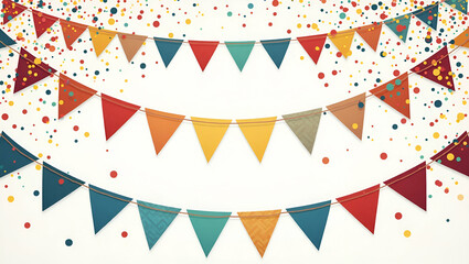 Obraz premium Hanging Party Flags Illustration showcasing festive decorations and celebration themes in colorful designs concept as Illustration of hanging party flags showcasing festive decorations and celebration