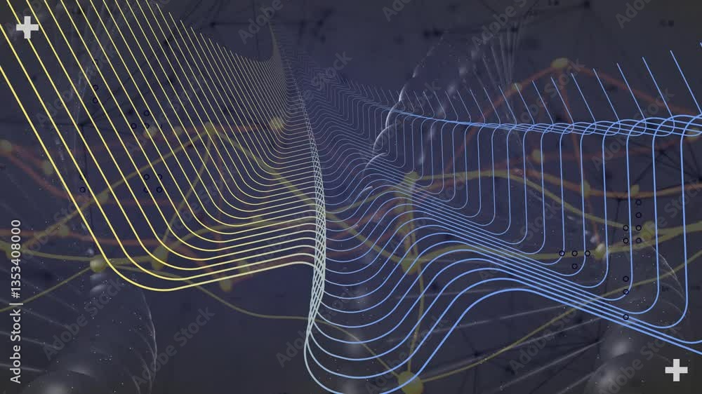 Poster animation of flowing yellow and blue lines creating dynamic wave patterns