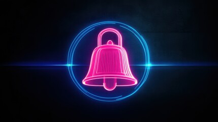 Neon notification bell icon pulsing with energy, long exposure light streaks, 4K YouTube outro