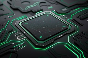 Detailed close up of a digital processor and related circuitry