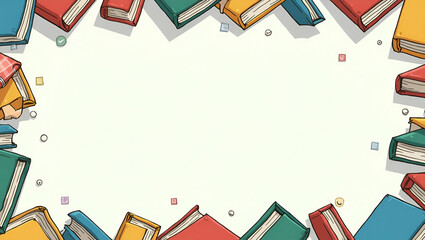 Bold Graphic Border with Books and Checkmarks for International Literacy Day - Copy Space Concept