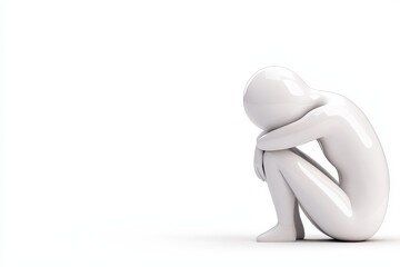 A solitary figure representing isolation and introspection on a plain background.