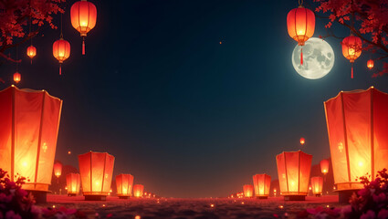 Serene Lantern Festival Photo Frame: Soft Lanterns & Moonlight