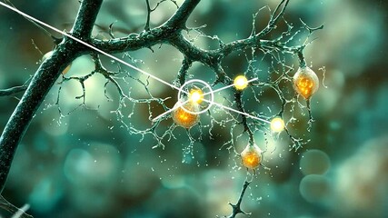 Neural Network: Microscopic Visualization of Neuron Connections and Synaptic Transmission - Powered by Adobe