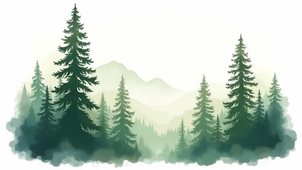 Fototapeta premium Tall majestic redwood tree towers over forest watercolor illustration isolated white background design art concept as Watercolor illustration of a tall majestic redwood tree towering over the forest i