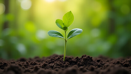 Fototapeta premium Young Tree Planted in Fertile Garden Soil: A Stunning Photo Stock Concept Showcasing Growth, Natural Beauty, and Ample Empty Space for Creative Use