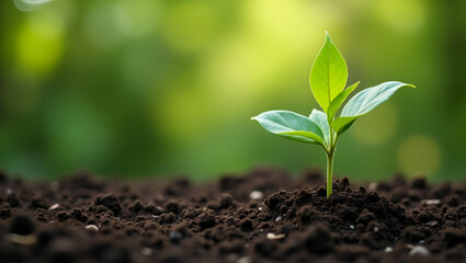 Fototapeta premium Small Plant in Soil: Symbol of New Life and Environmental Sustainability