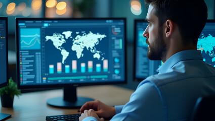 Obraz premium Flat Analyst Dashboard: Visualizing KPI Metrics for Business Success