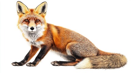 Obraz premium Captivating Red Fox Portrait on Isolated White Background with Detailed Fur
