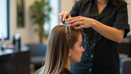 Flat Hairstylist gently rinses salon client hair ensuring pampered atmosphere brand impression and hygienic grooming approach tied to personal flair concept as A modern parlour captures refreshing hai
