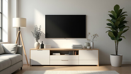 Functional Home Design: Living Room with Storage Table & TV for Modern Space Organization