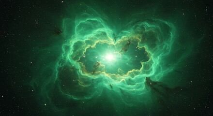 Obraz premium Green Nebula Formation with a Bright Center Star and Field Stars