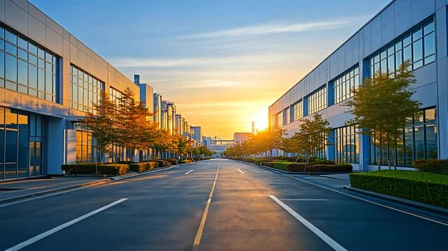 Modern Office Buildings at Sunset