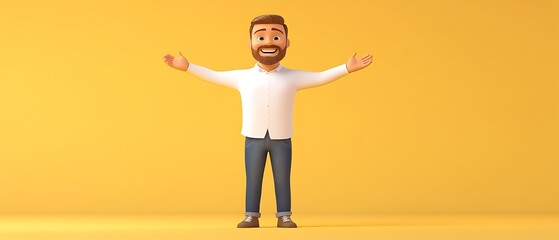 Happy cartoon character extending arms with a joyful expression