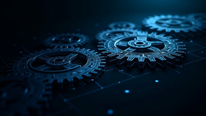 Futuristic Gear Wheels in Dark Space: 3D Mechanical Engineering Concept