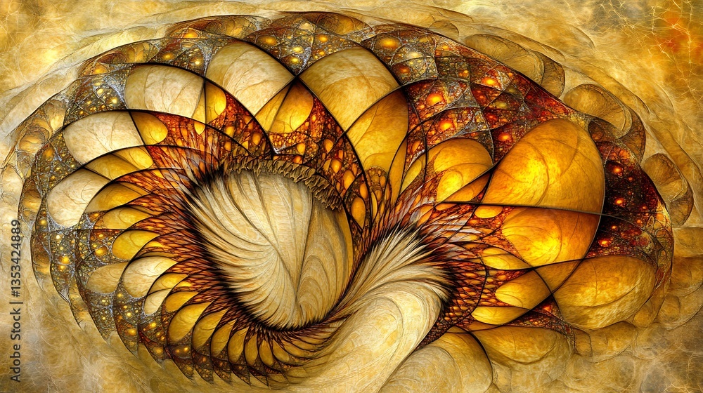 Poster an abstract spiral design with multiple geometric and organic patterns