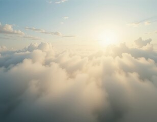 Fototapeta premium Golden Hour Above the Clouds Aerial View of Sunlit Cumulus Cloudscape