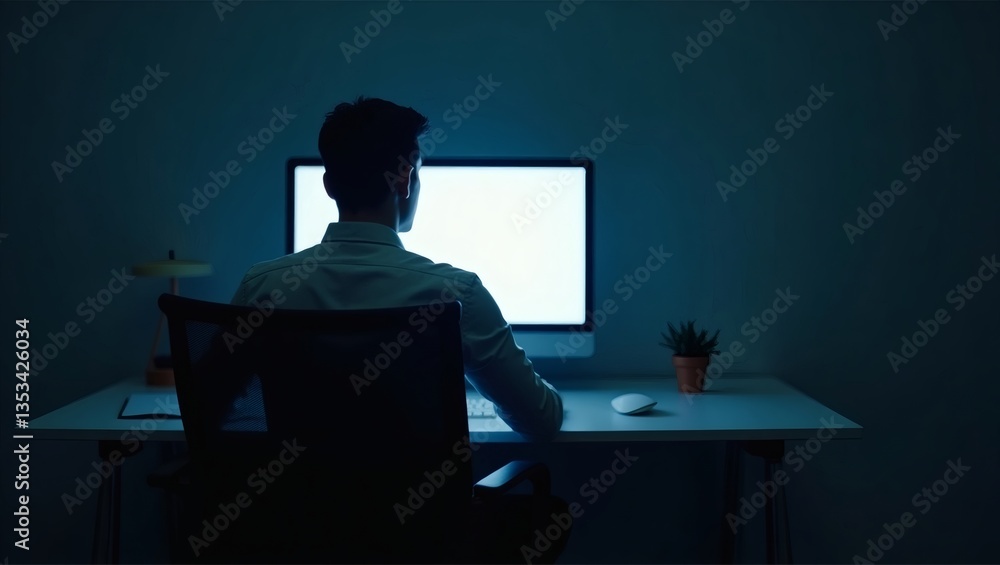 Poster A man working in front of a computer